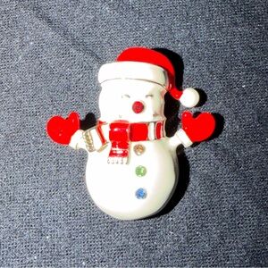 Festive Snowman Brooch with Red Accents